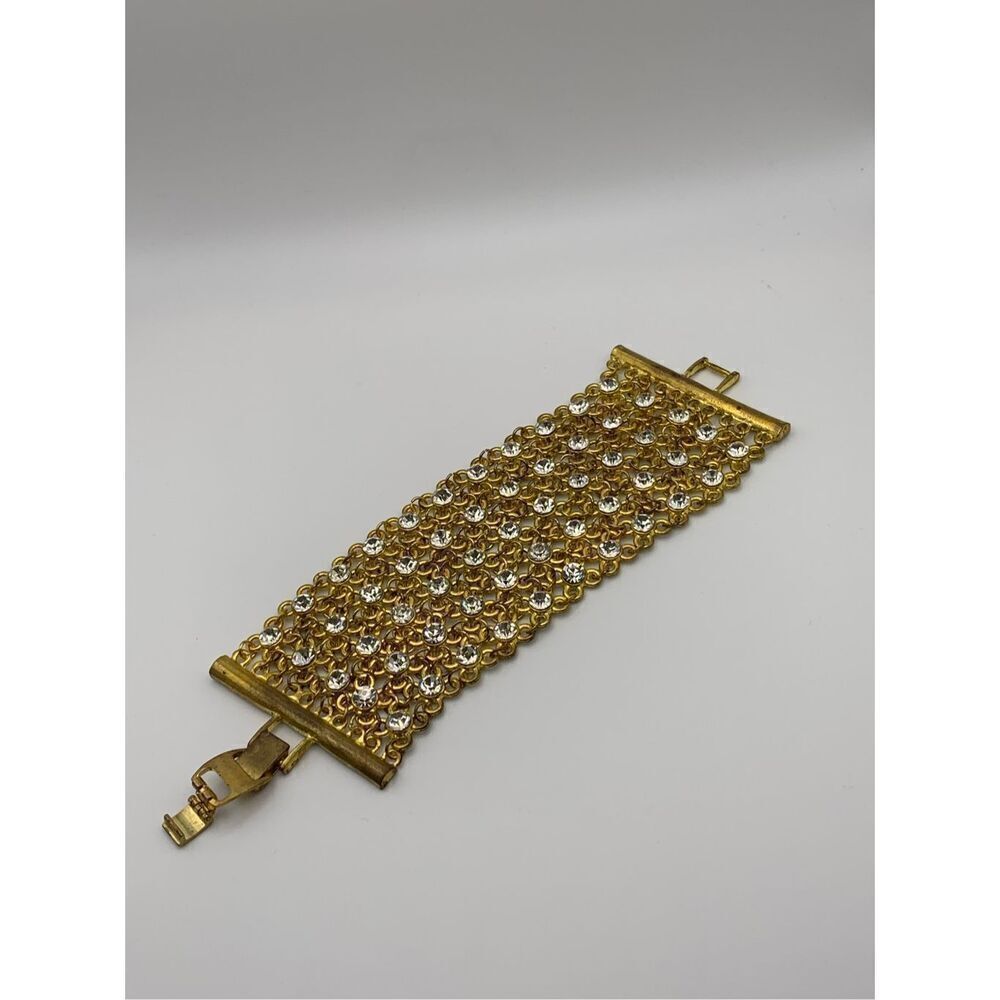 Gold-Tone Rhinestone Embellishments Woven Bracelet